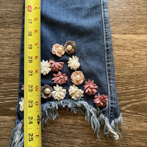 Ella Moss Juniors High Waist Straight Leg Ankle Blue Jean Size 25 Embroidered - Picture 5 of 10